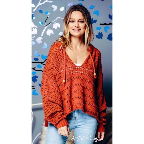 ❤️LAST 2! Rust Balloon Sleeve Tie Front Sweater! - Picture 3 of 8